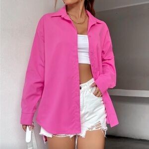 Hot Pink Oversized Button-Down Shirt